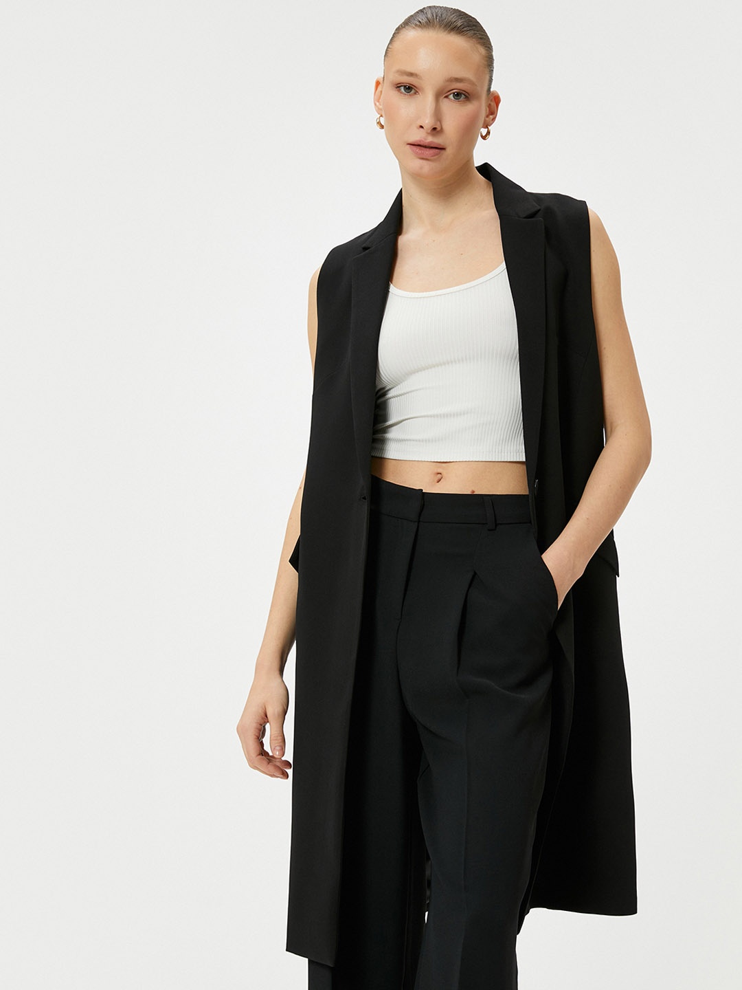 

Koton Notched Lapel Overcoat, Black