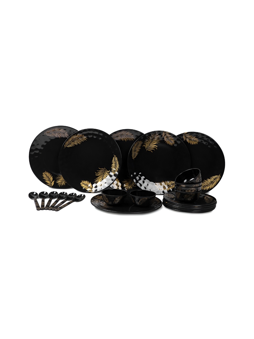 

AEMAHARANI Black 24-Pcs Printed Melamine Dinner Set