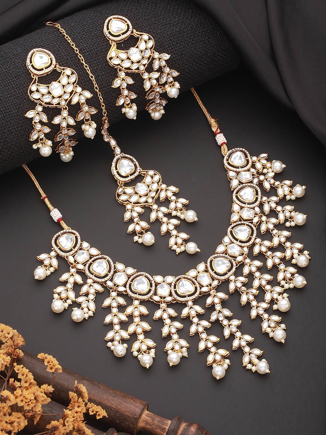 Jazz and Sizzle Gold Plated Stone Studded & Beaded Jewellery Set