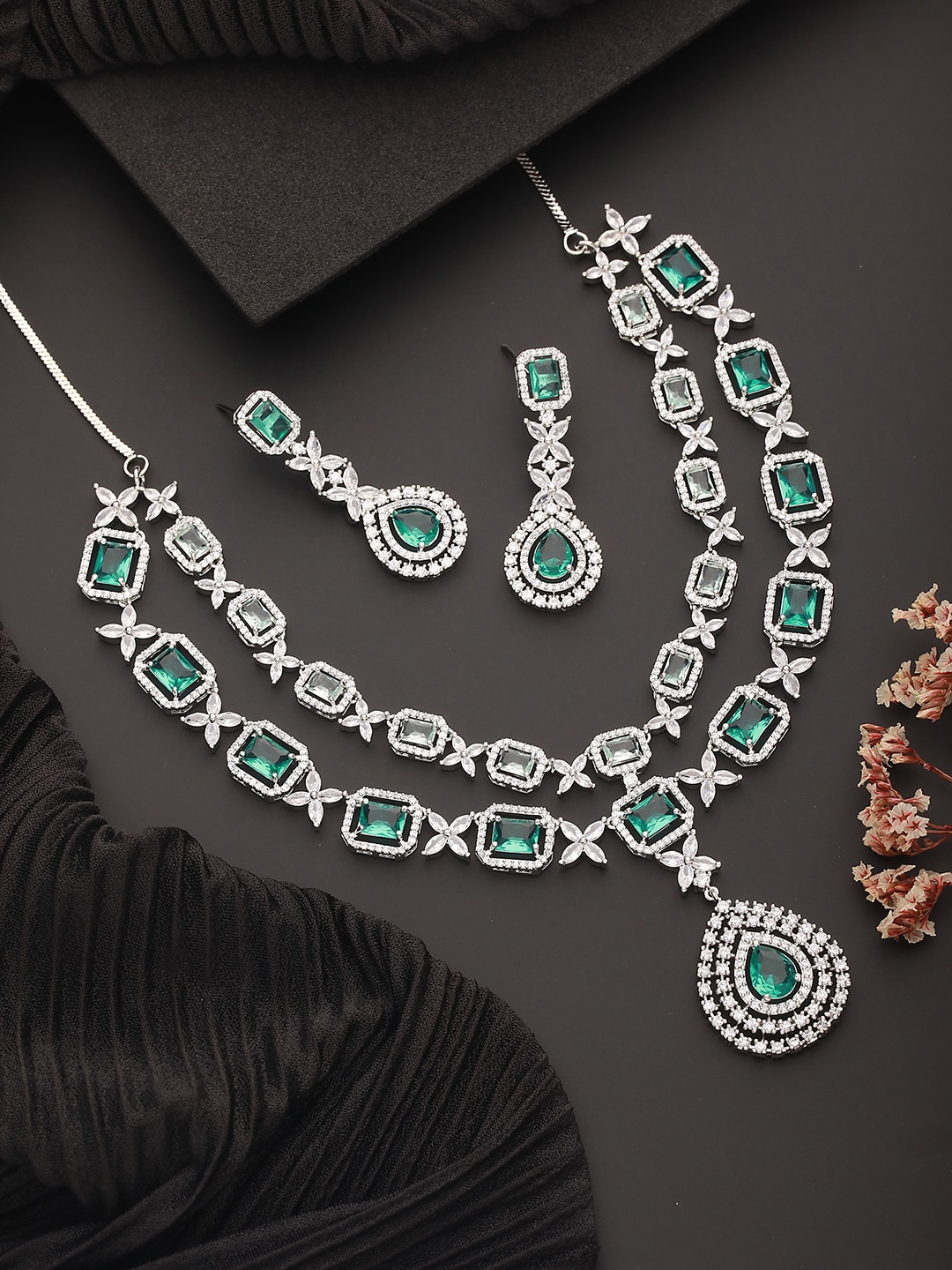 

Jazz and Sizzle Silver Plated & American Diamond Studded Jewellery Set
