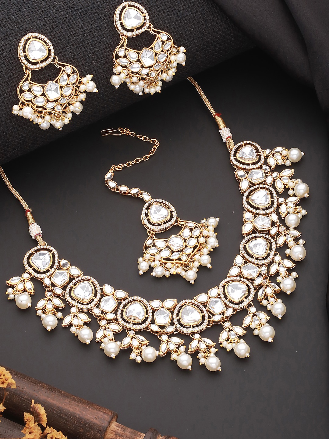 Jazz and Sizzle Gold-Plated Kundan-Studded & Beaded Jewellery Set