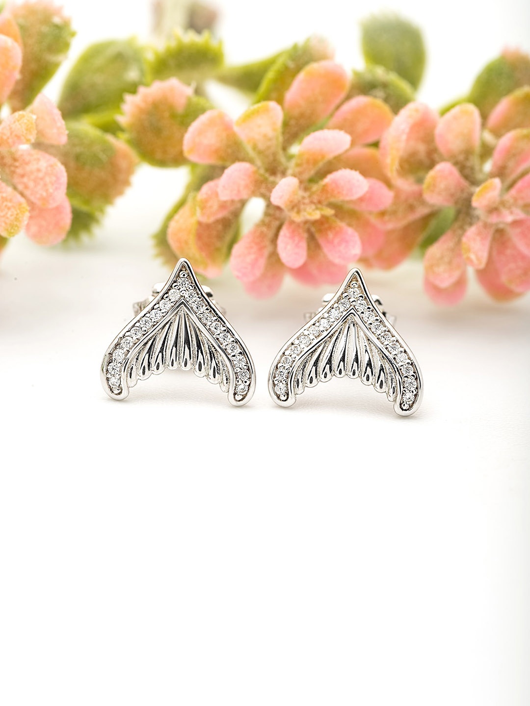 

SILBERRY 925 Sterling Silver Cubic Zirconia Studded Mermaids Tail Studs Earrings