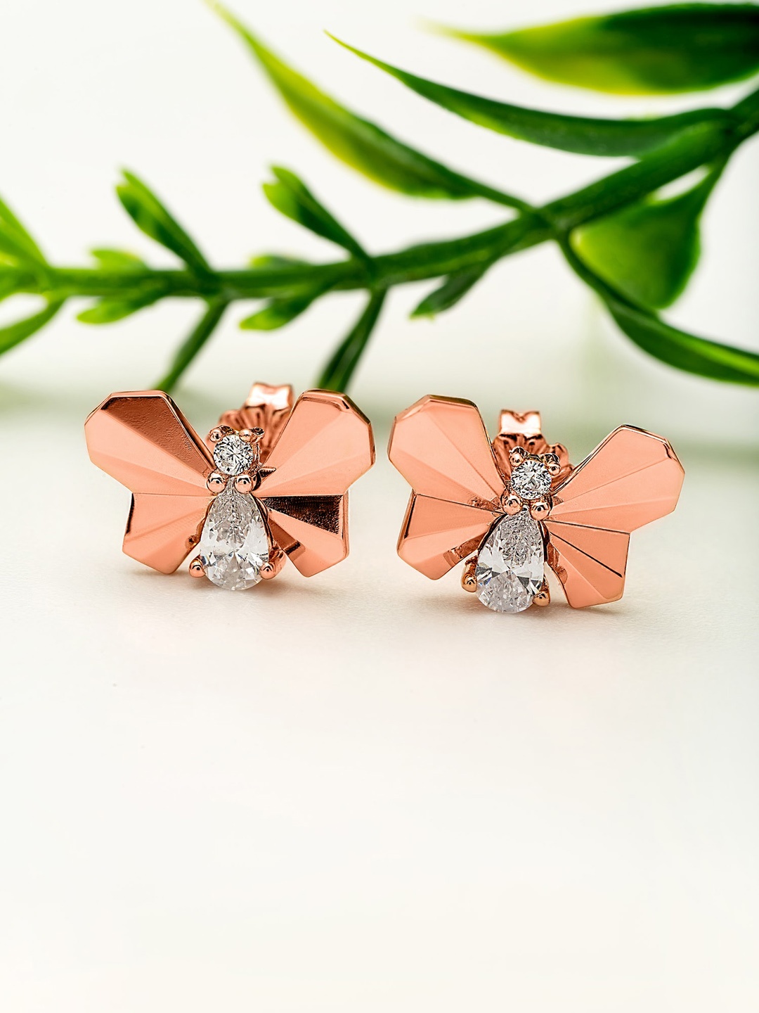 

SILBERRY Rose Gold-Plated 925 Sterling Silver Contemporary Studs Earrings