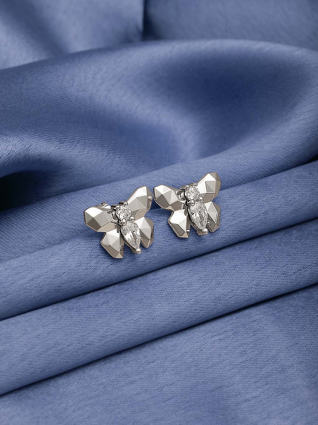 

SILBERRY 925 Sterling Silver Rhodium-Plated Contemporary Studs Earrings