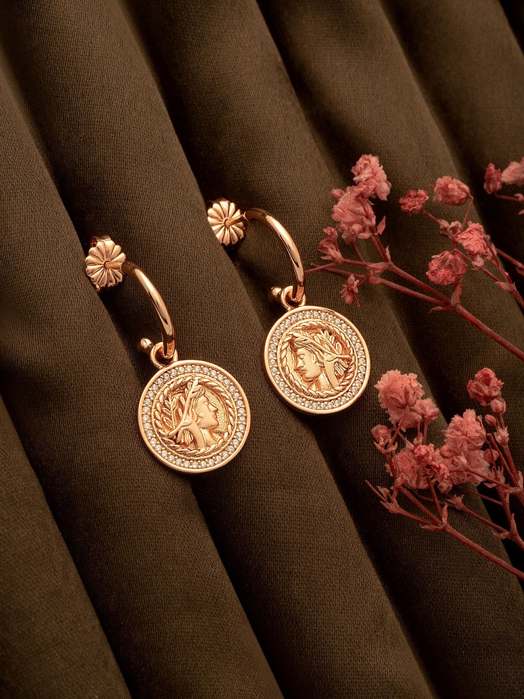 SILBERRY Rose Gold-Plated 925 Sterling Silver Contemporary Drop Earrings