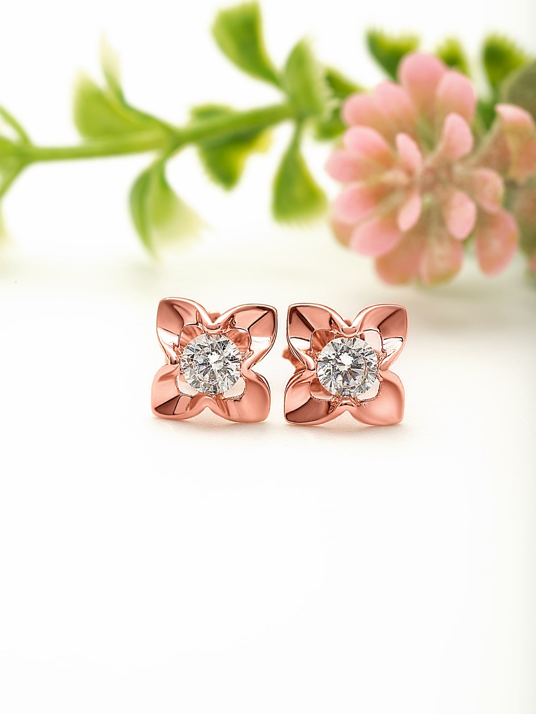

SILBERRY 925 Sterling Silver Rose Gold Plating Studs Earrings