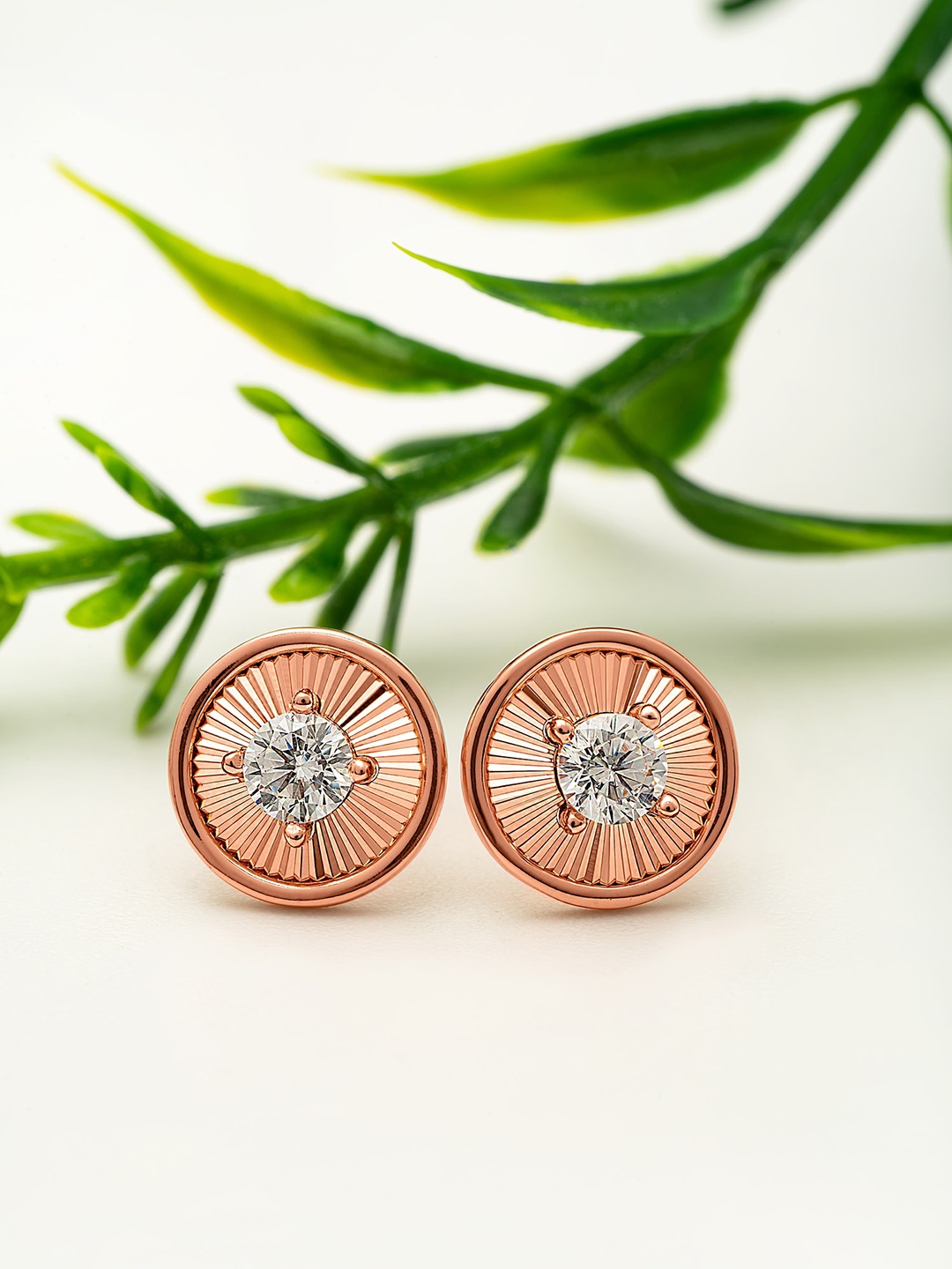 

SILBERRY 925 Sterling Silver Rose Gold-Plated Cubic Zirconia Studded Studs Earrings