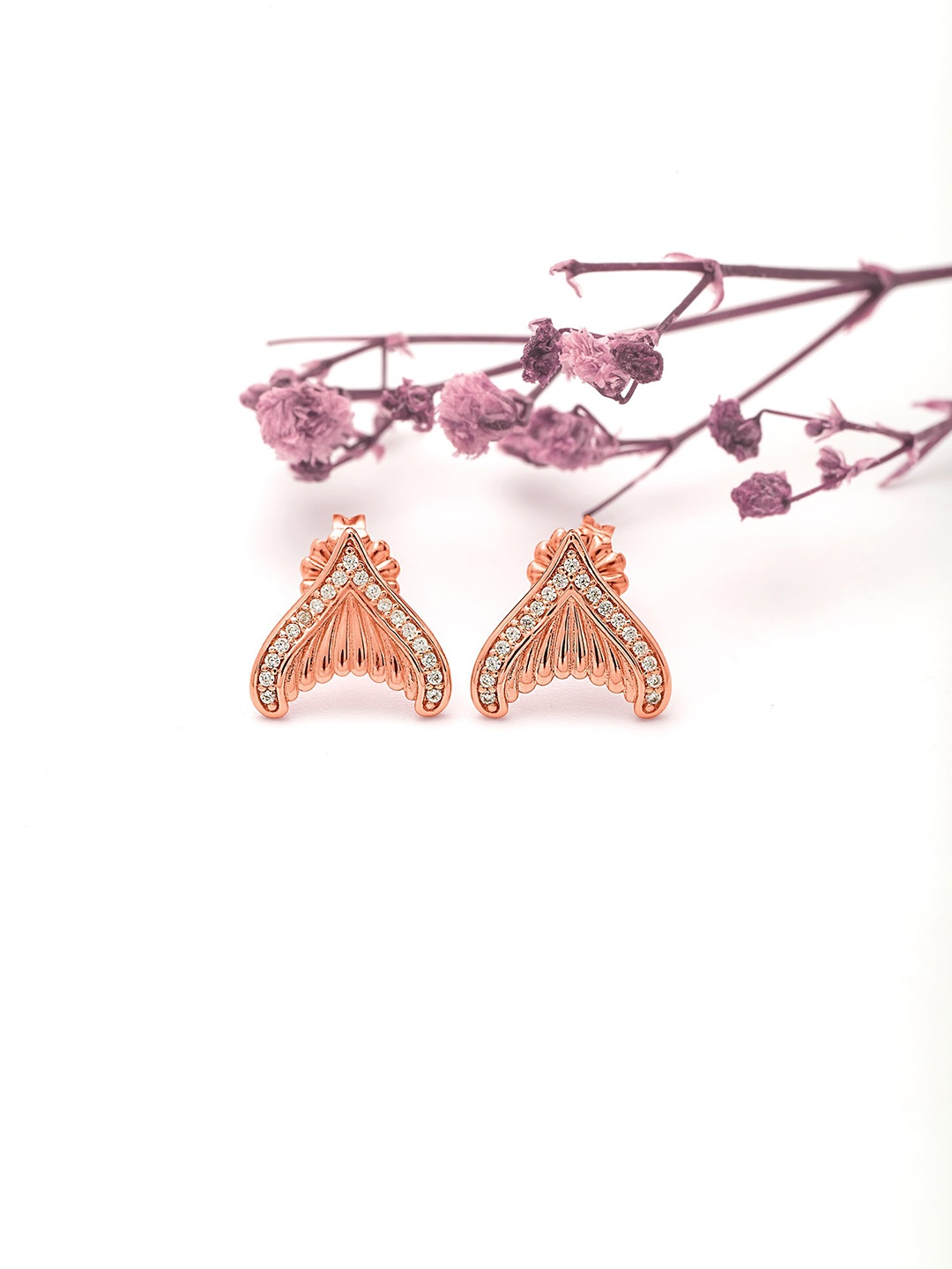 

SILBERRY 925 Sterling Silver Rose Gold-Plated Cubic Zirconia Studded Studs Earrings