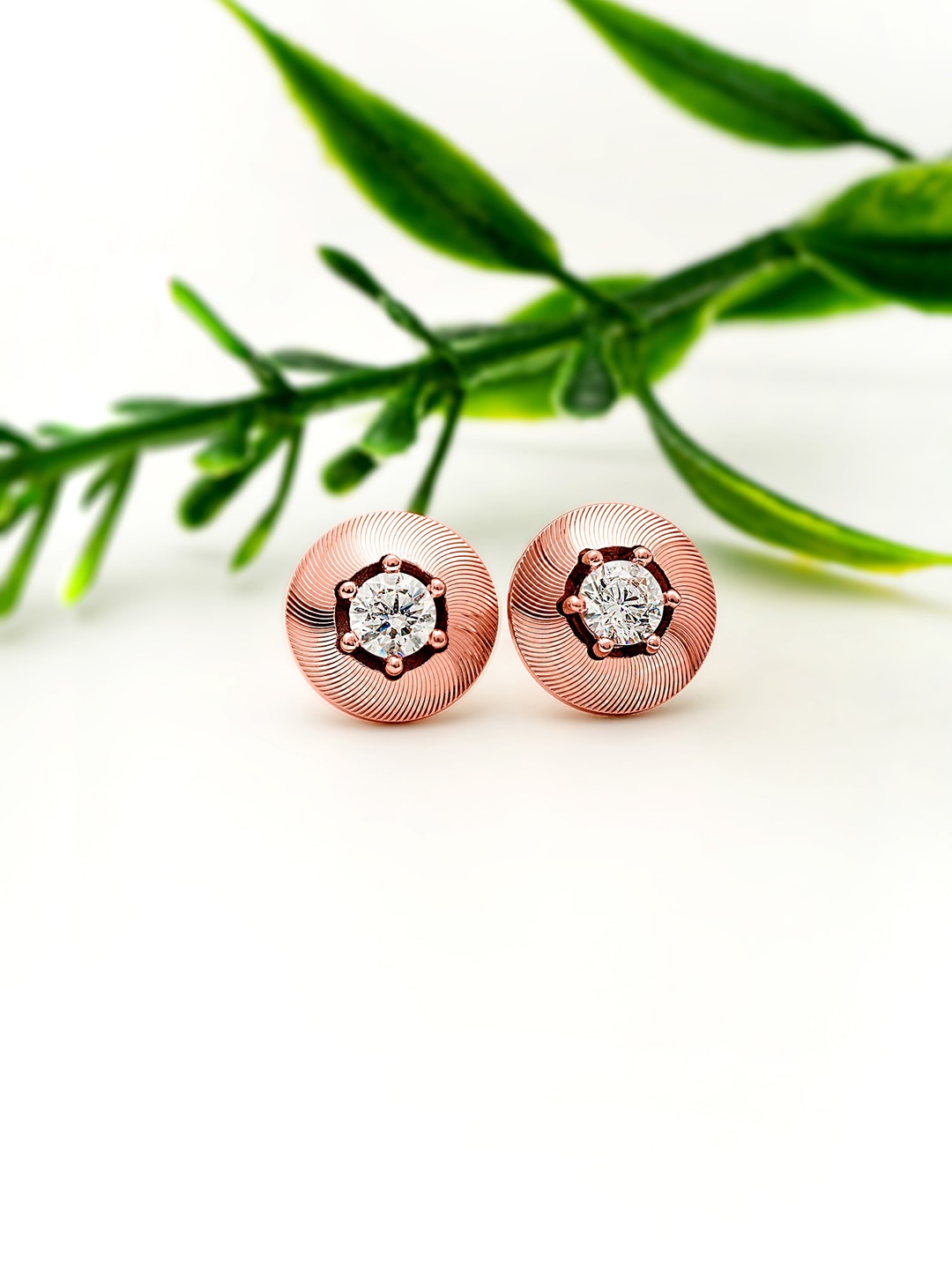 SILBERRY 925 Sterling Silver Rose Gold-Plated Cubic Zirconia Studded Studs Earrings