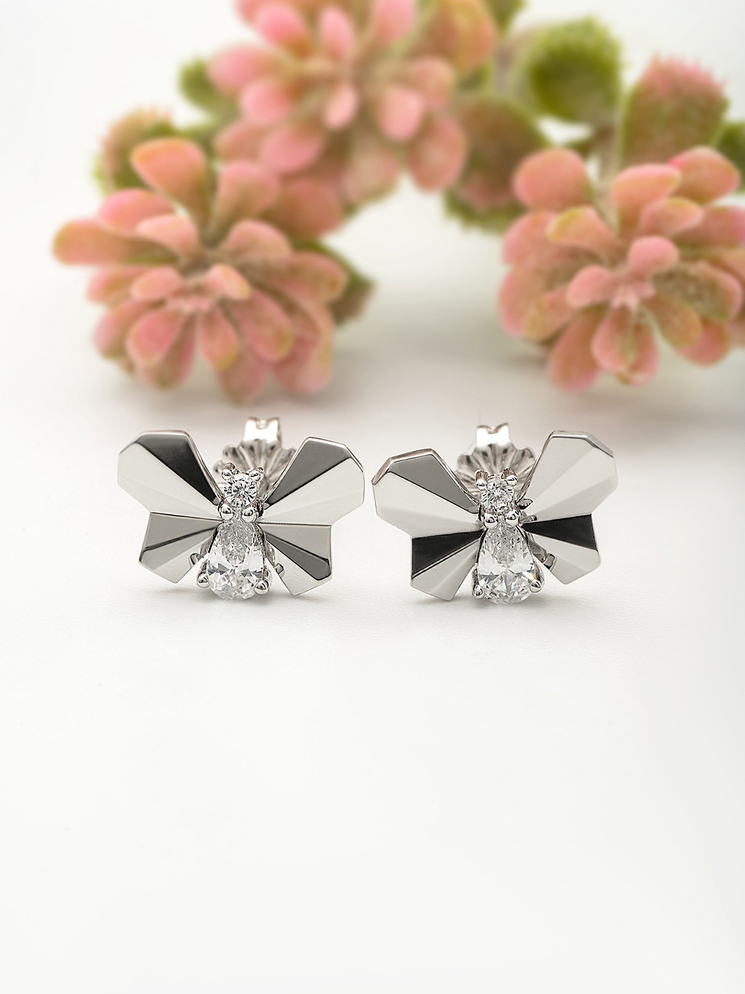 

SILBERRY 925 Sterling Silver Rhodium-Plated Cubic Zirconia Contemporary Stud Earrings
