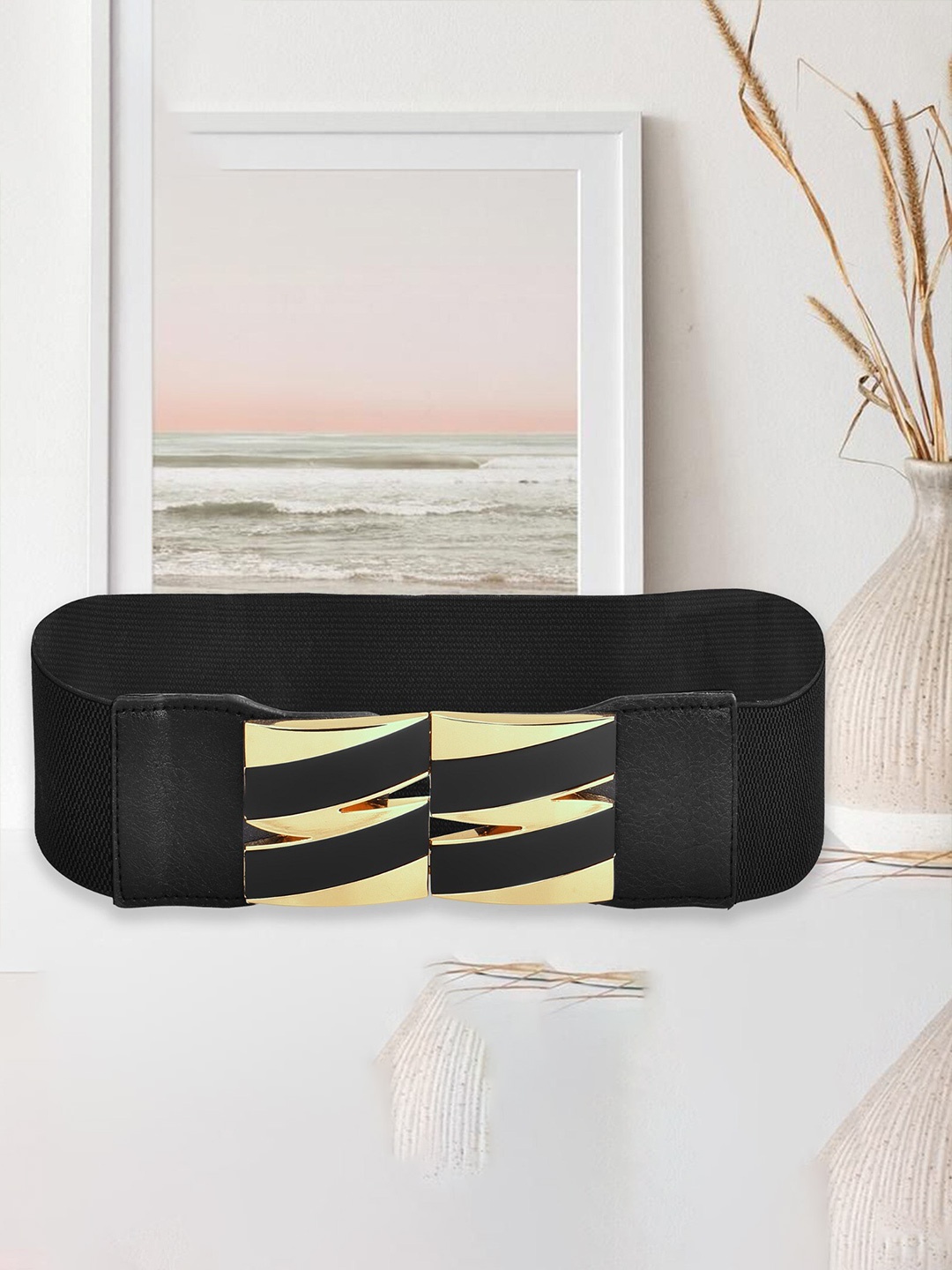 

AXXTTITUDE Women Textured Stretchable Canvas Belt, Black