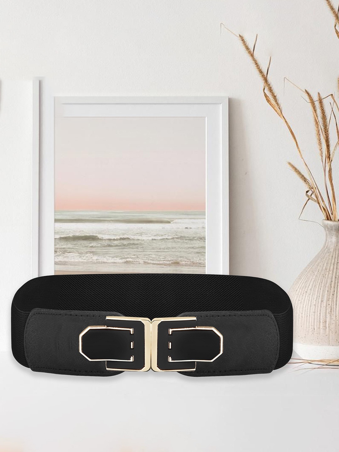 

AXXTTITUDE Women Textured Stretchable Canvas Belt, Black