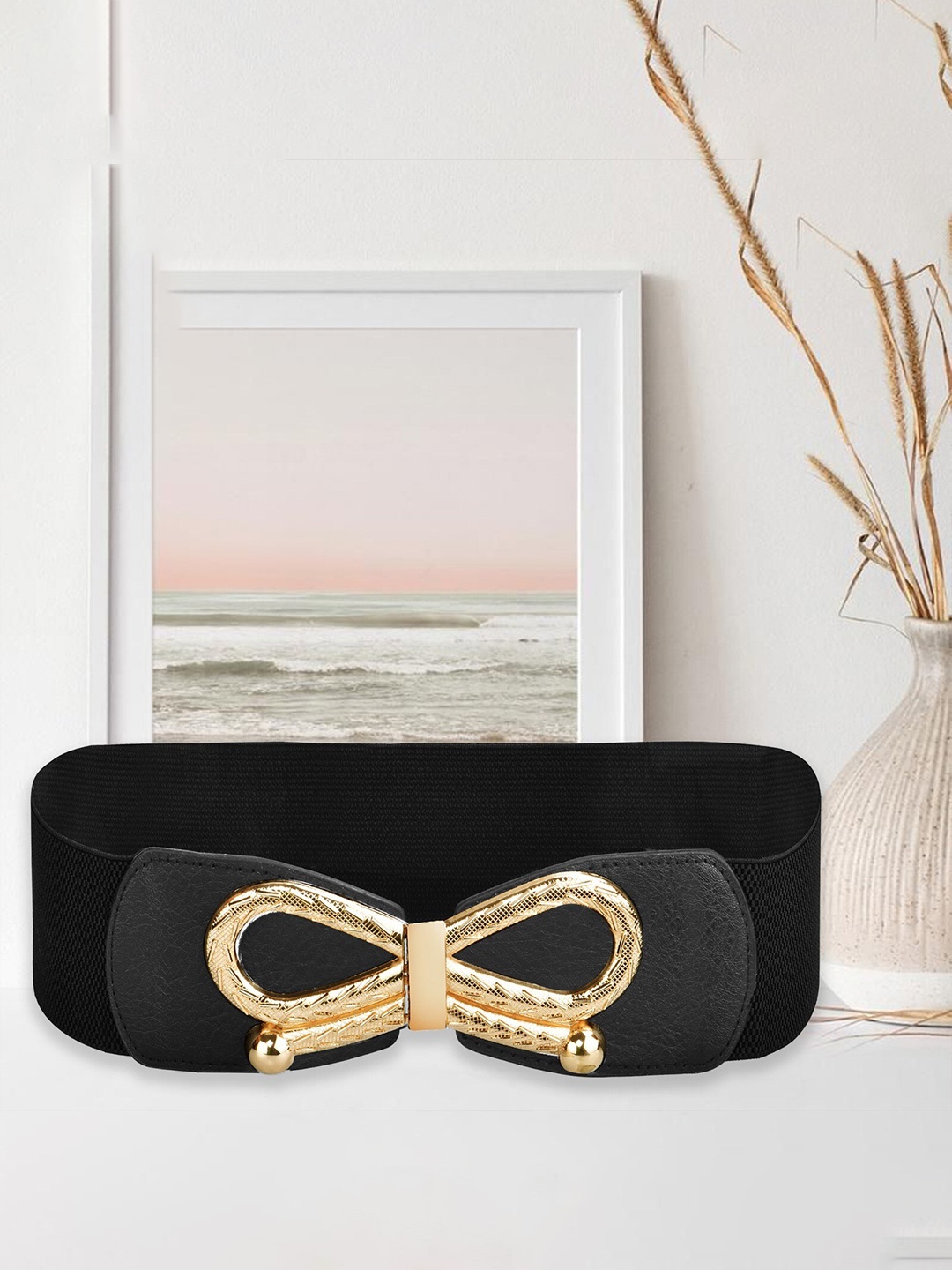

AXXTTITUDE Women Textured Stretchable Canvas Belt, Black