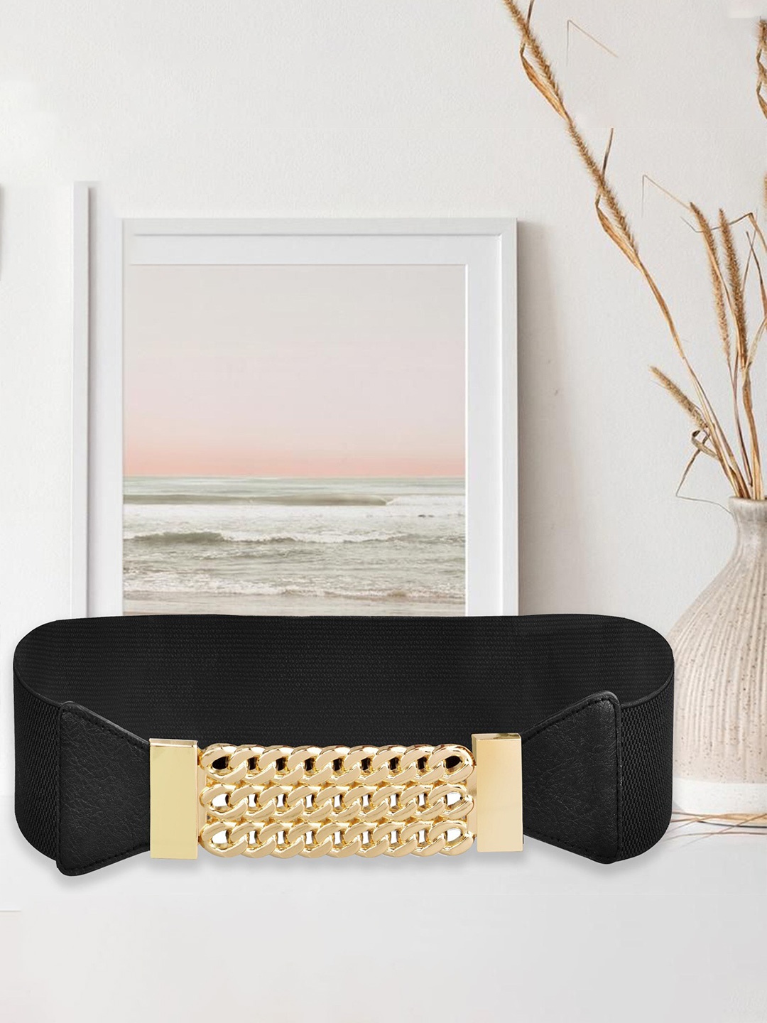 

AXXTTITUDE Women Textured Stretchable Canvas Belt, Black