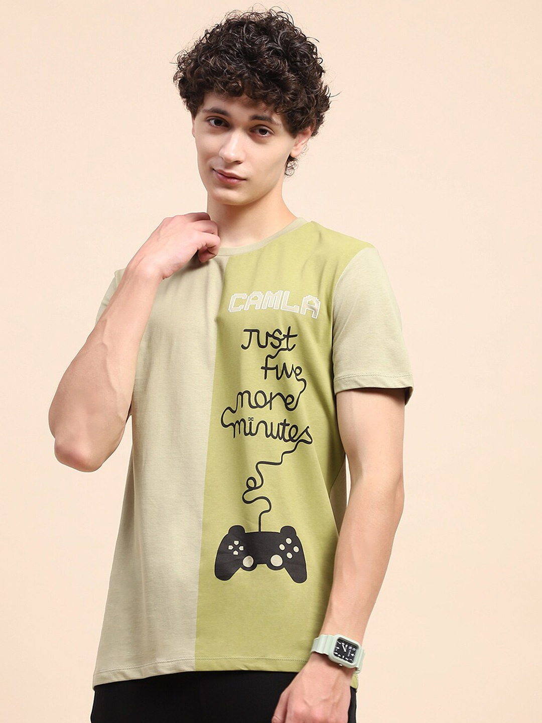 

CAMLA Typography Printed Pure Cotton T-shirt, Green