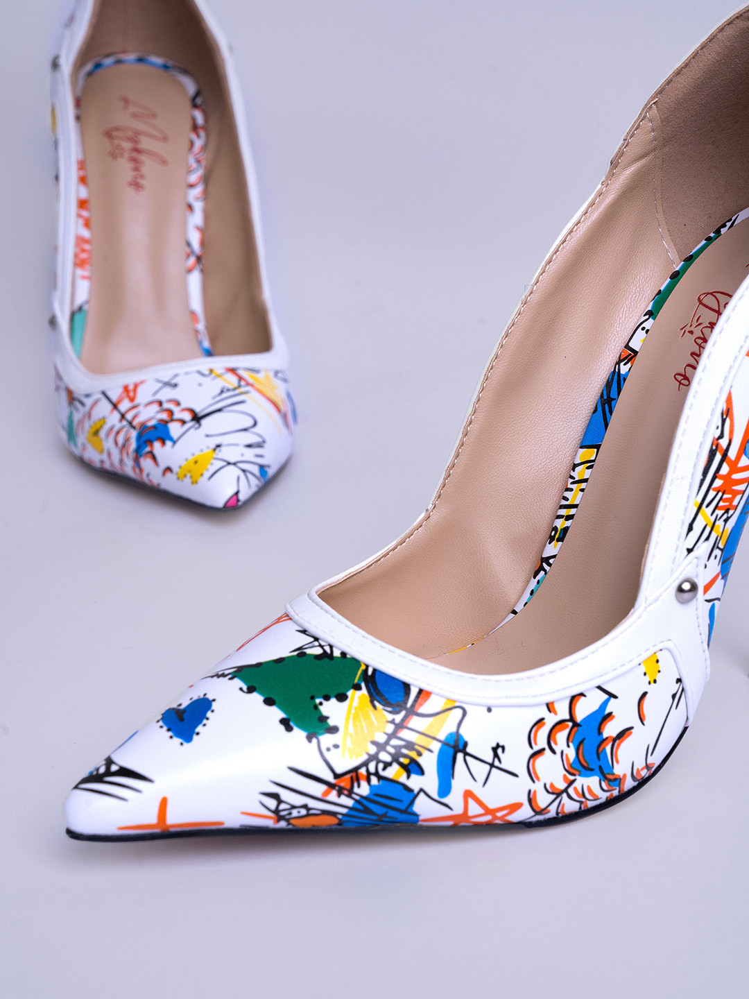 

Mykono Printed Pointed Toe Stiletto Pumps, White