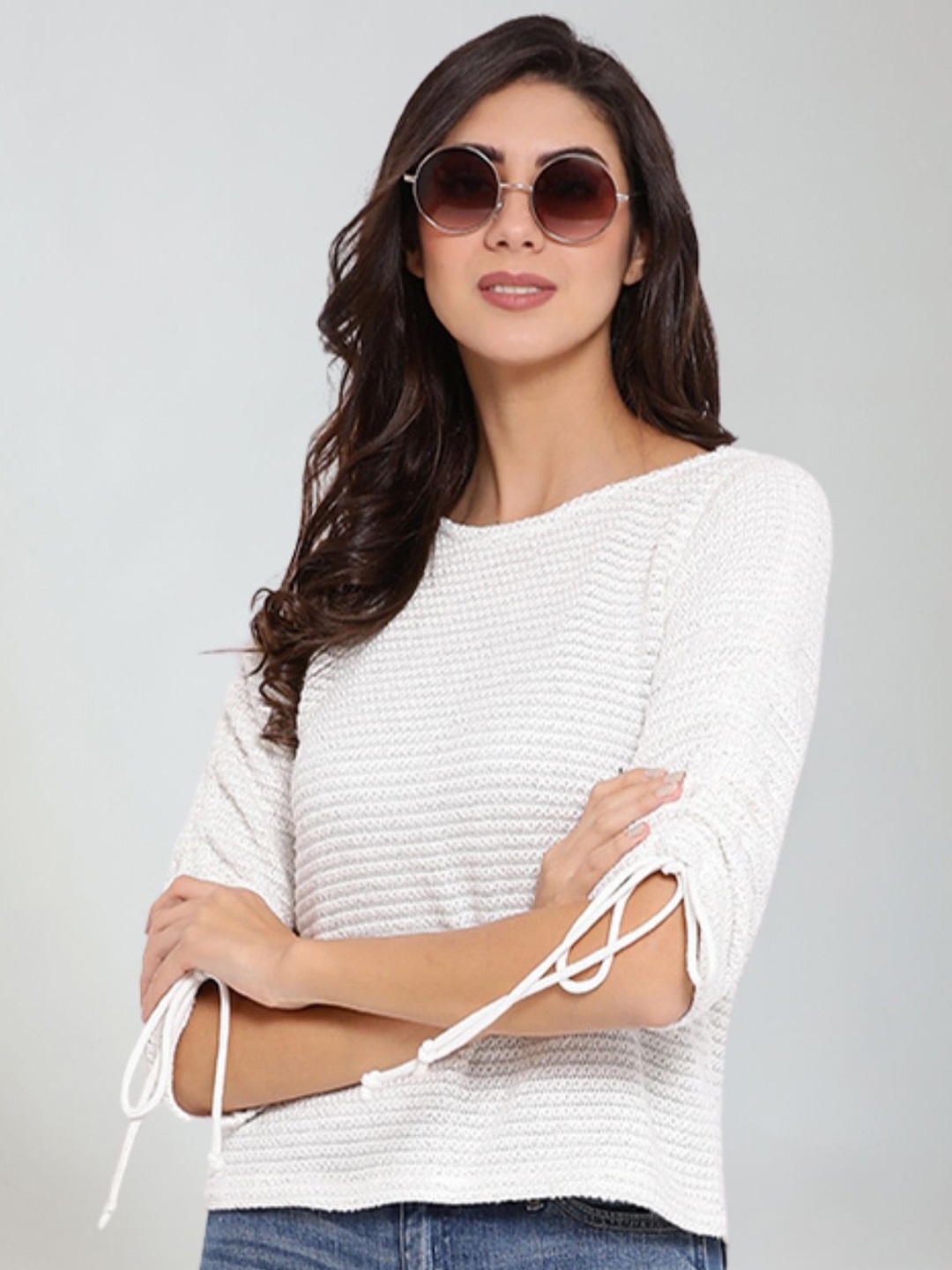 

Moda Elementi Round Neck Striped Top, Cream