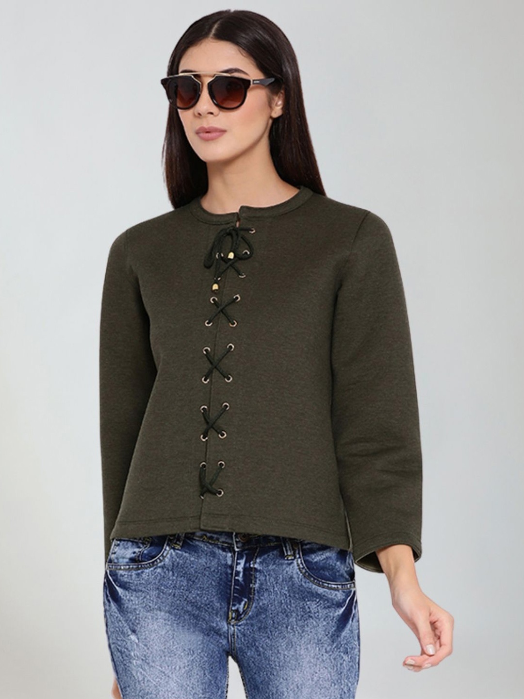 

Moda Elementi Round Neck Long Sleeves Top, Olive