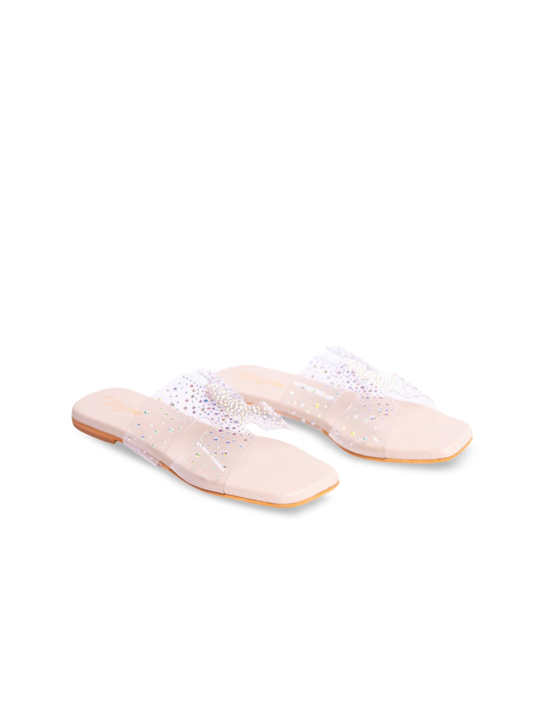 

MAYZE Embellished Open Toe Flats, Tan