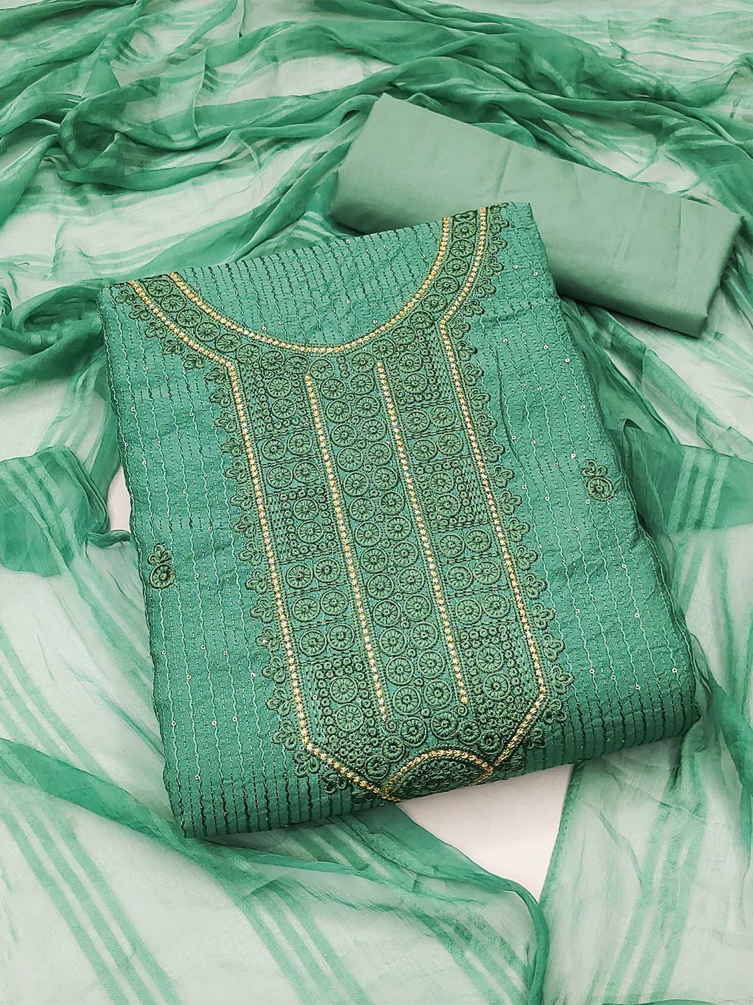 

KALINI Ethnic Motifs Embroidered Unstitched Dress Material, Green