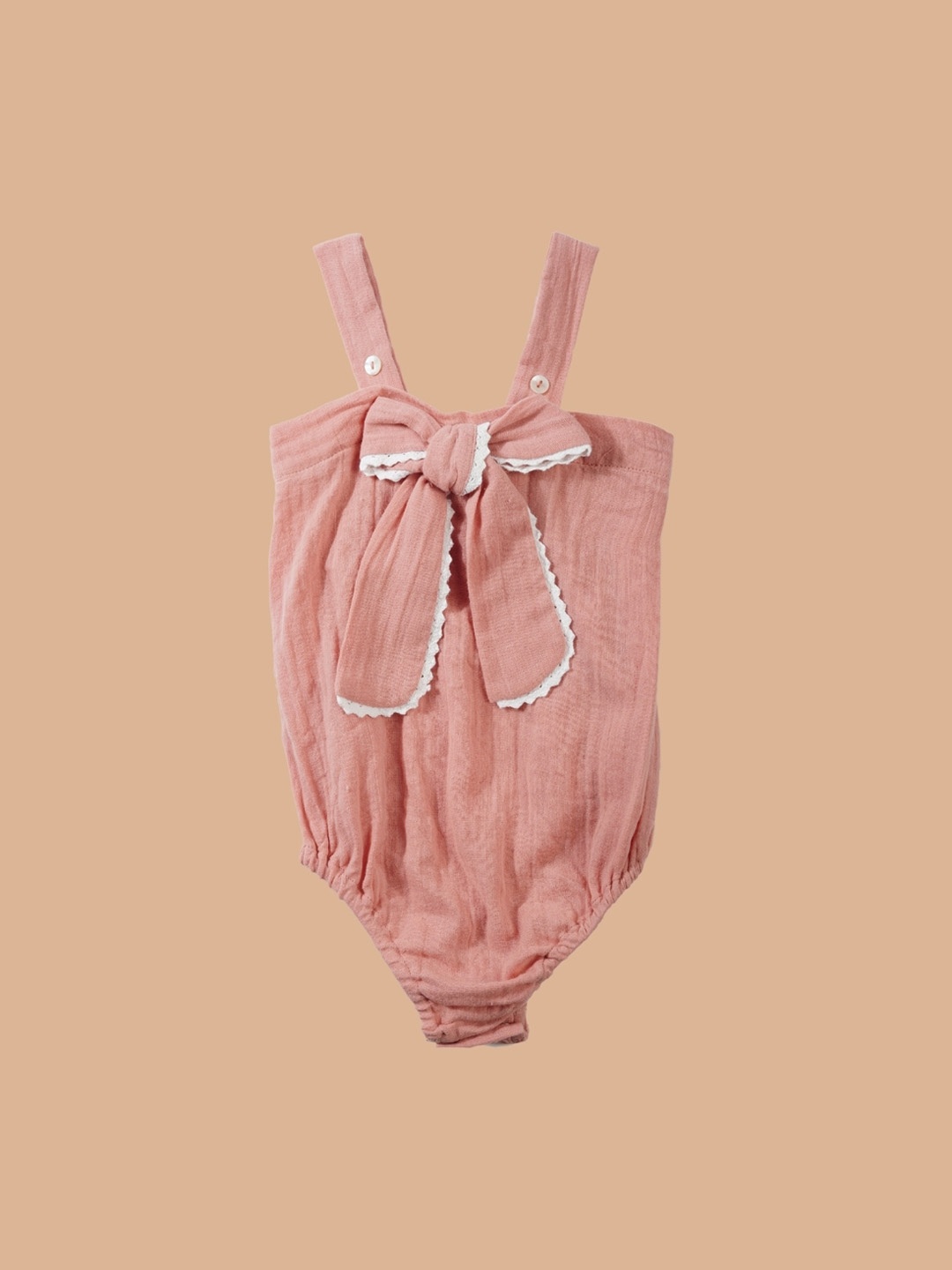

Greendeer Infant Girls Bow Lace Pure Cotton Romper, Pink