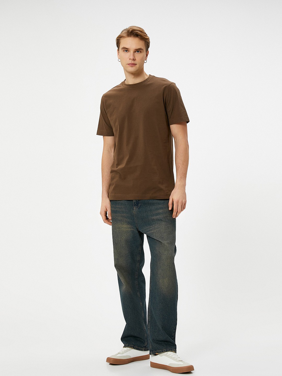 

Koton Round Neck Pure Cotton T-shirt, Brown
