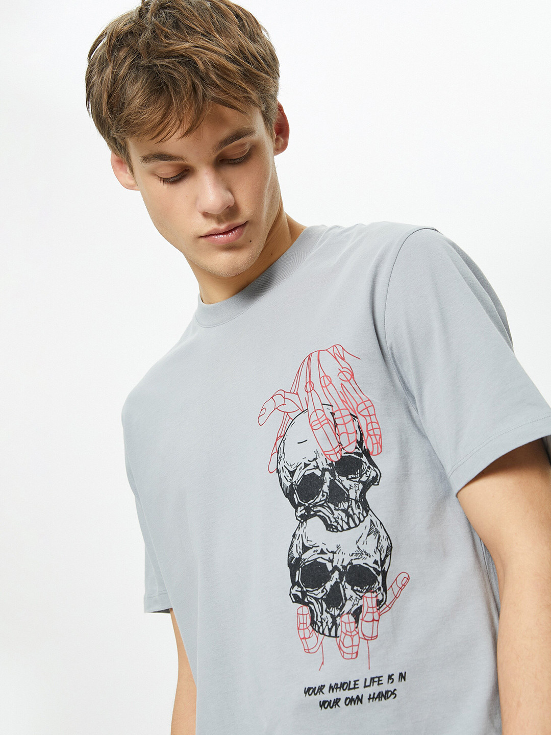 

Koton Graphic Printed Pure Cotton T-shirt, Grey