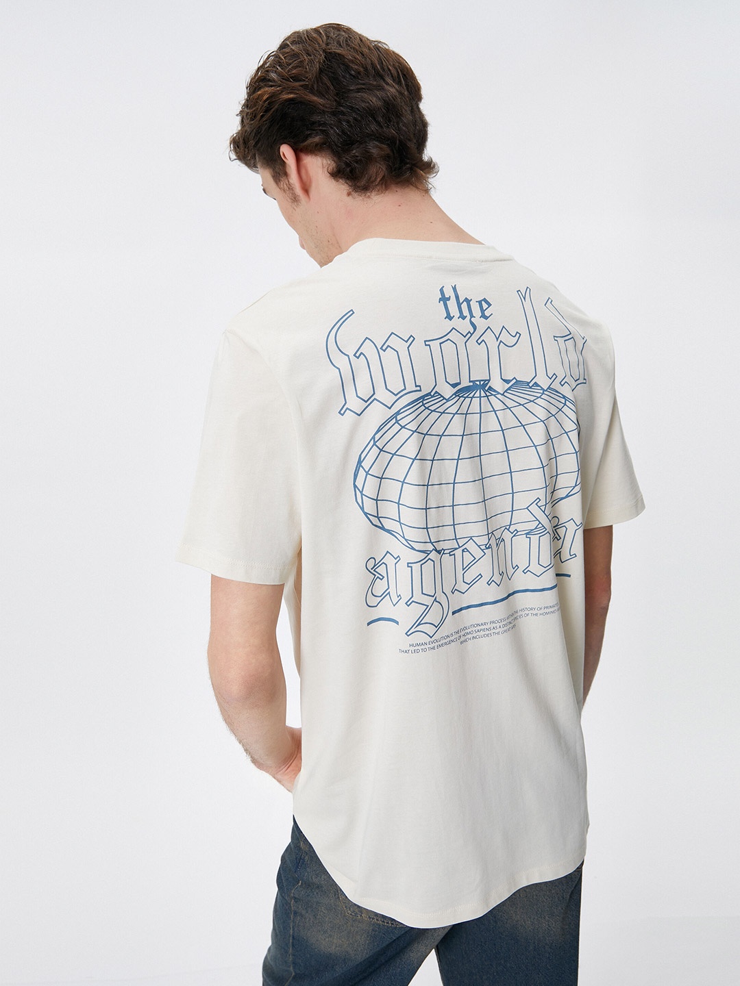 

Koton Graphic Printed Round Neck Pure Cotton Casual T-shirt, Off white