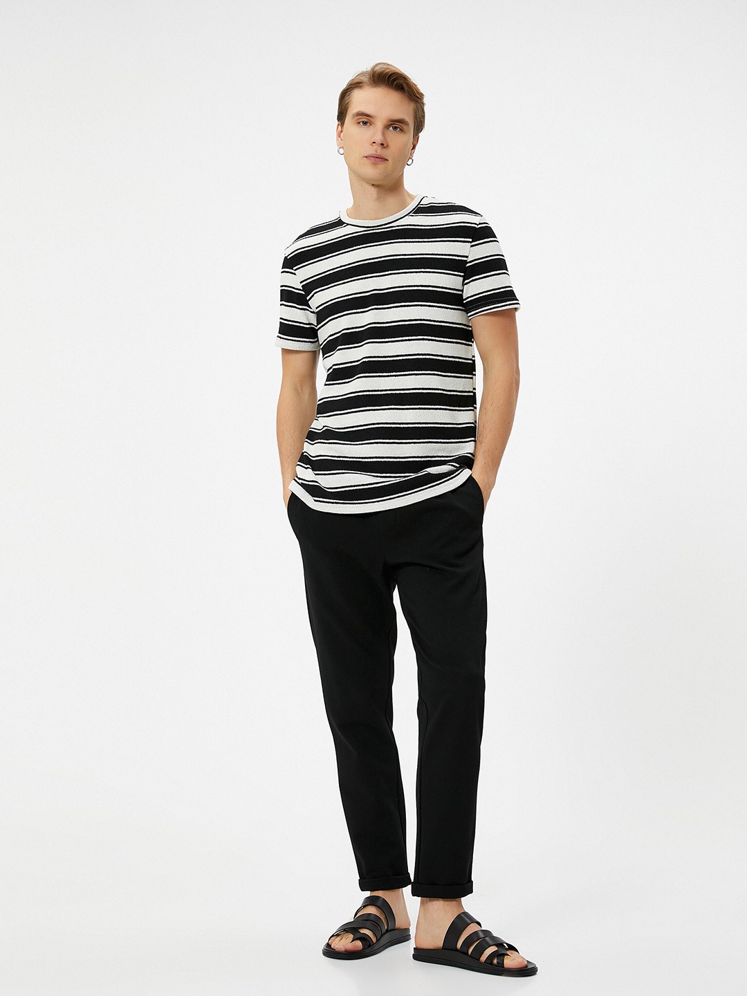 

Koton Round Neck Striped T-shirt, Black