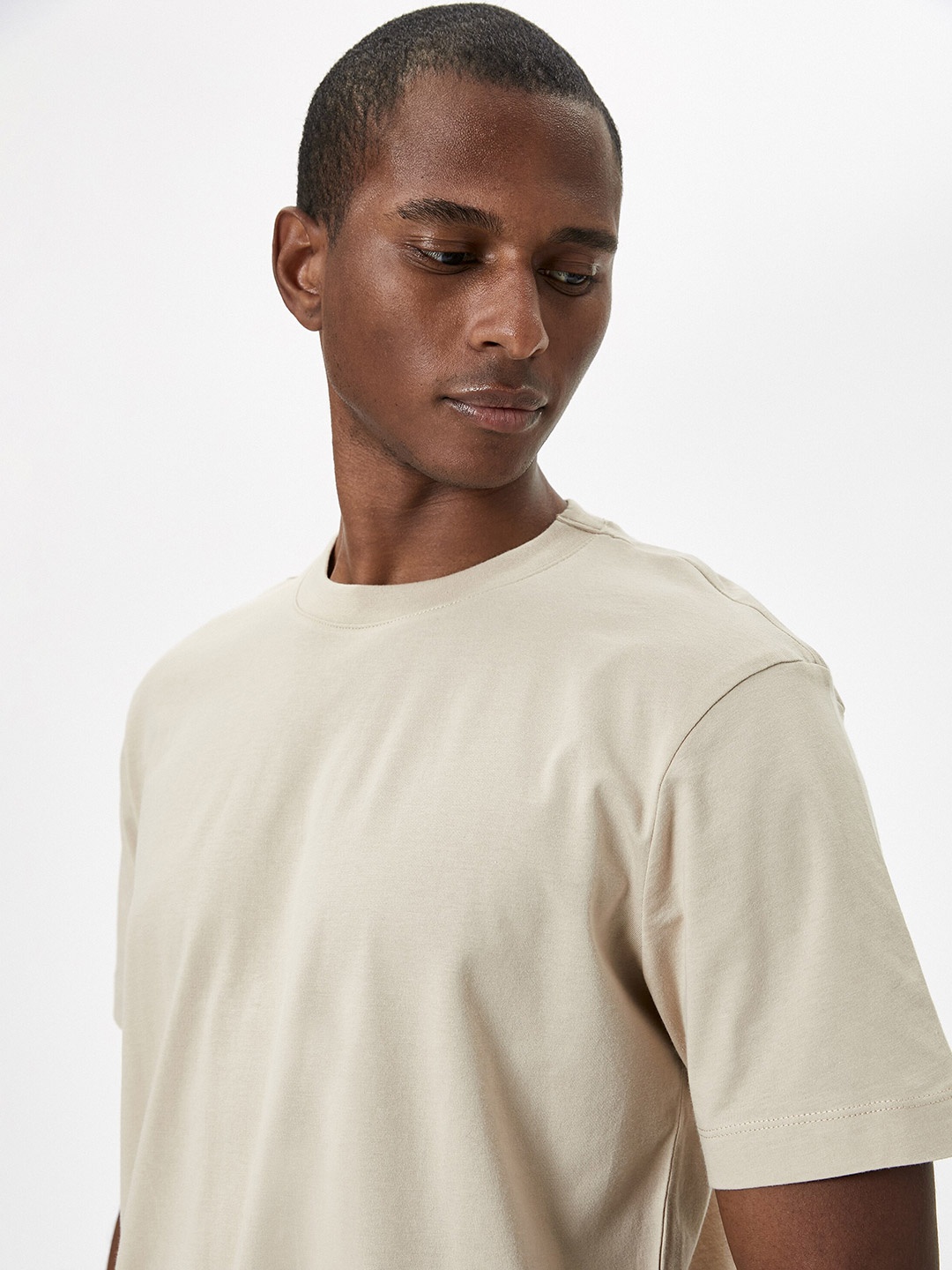 

Koton Round Neck Pure Cotton Casual T-shirt, Beige