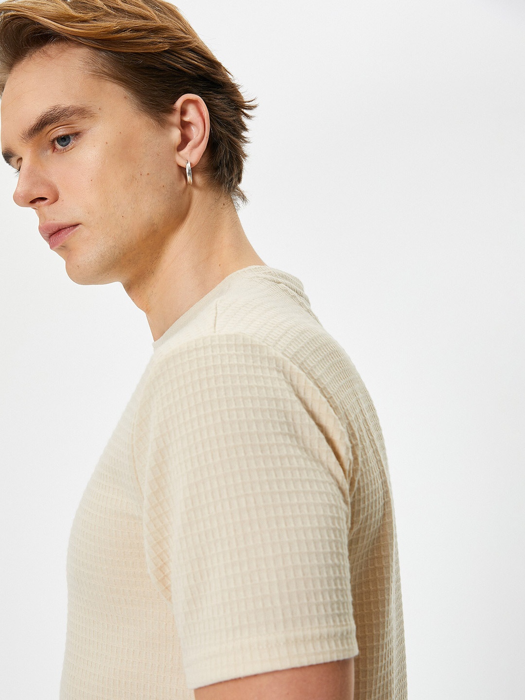 

Koton Self Design Round Neck Slim Fit T-shirt, Beige