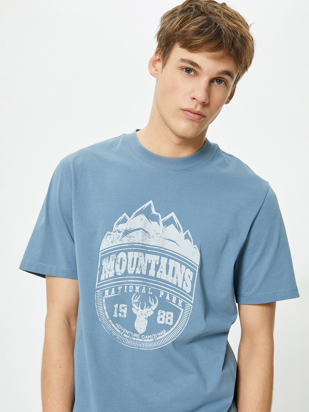 

Koton Typography Printed Round Neck Pure Cotton Casual T-shirt, Blue