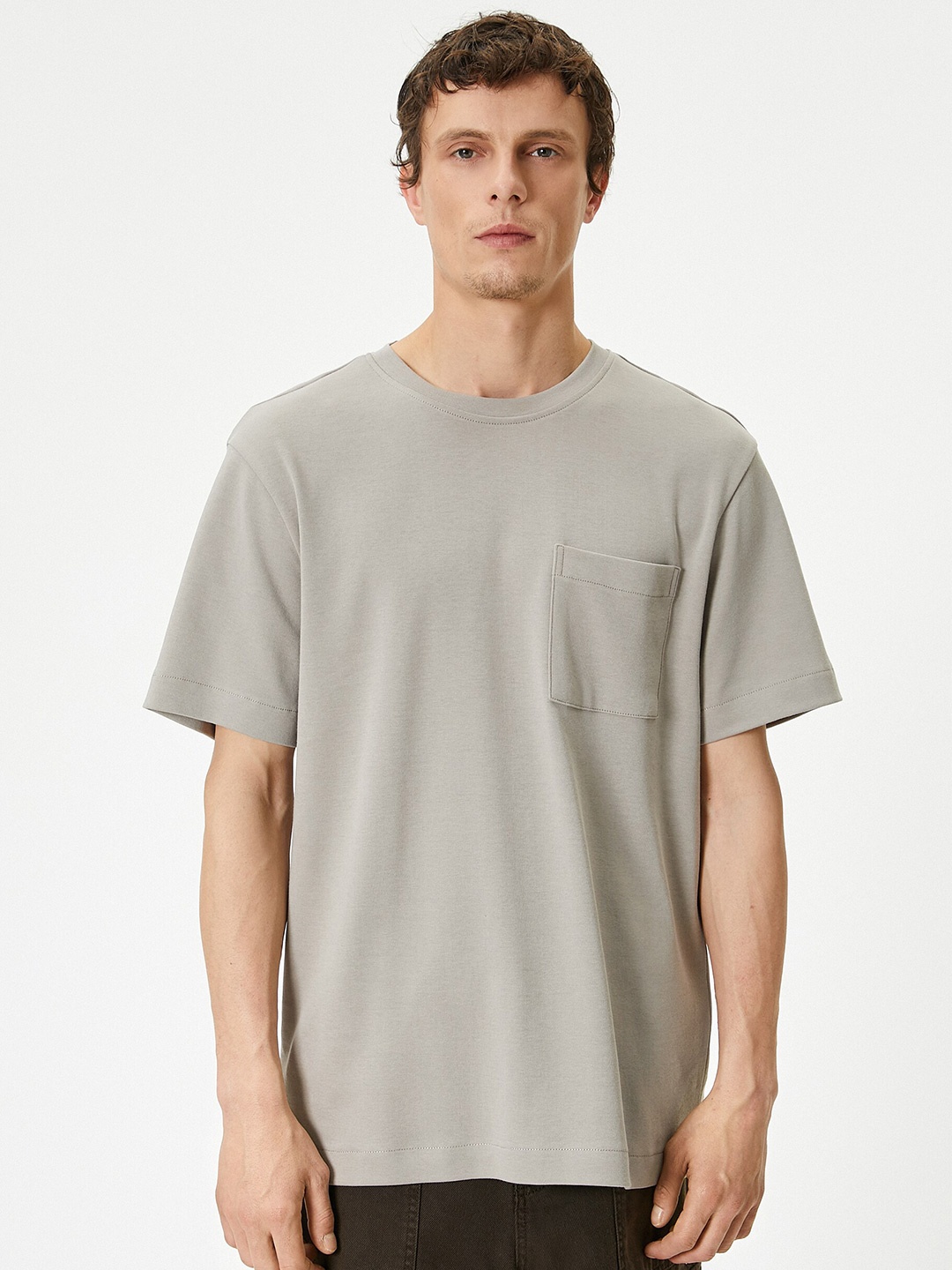 

Koton Round Neck Pure Cotton Casual T-shirt, Grey
