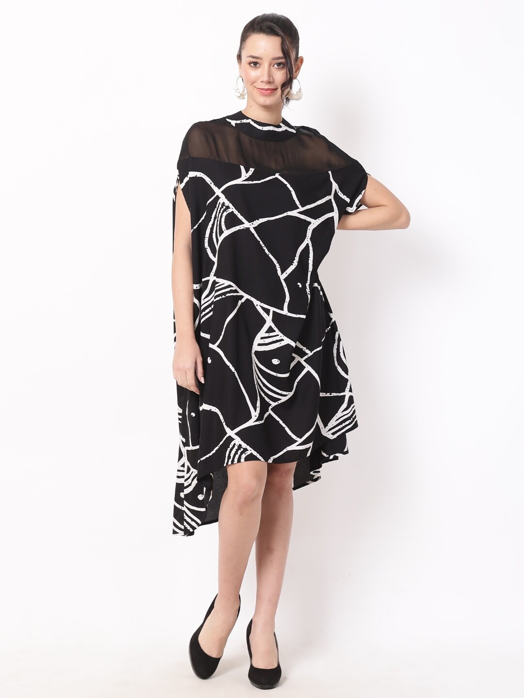 

Ranng Abstract Print A-Line Kaftan Dress, Black