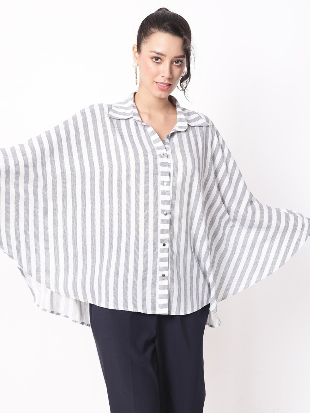 

Ranng Seabreeze Vertical Striped Kaftan Shirt Style Top, White