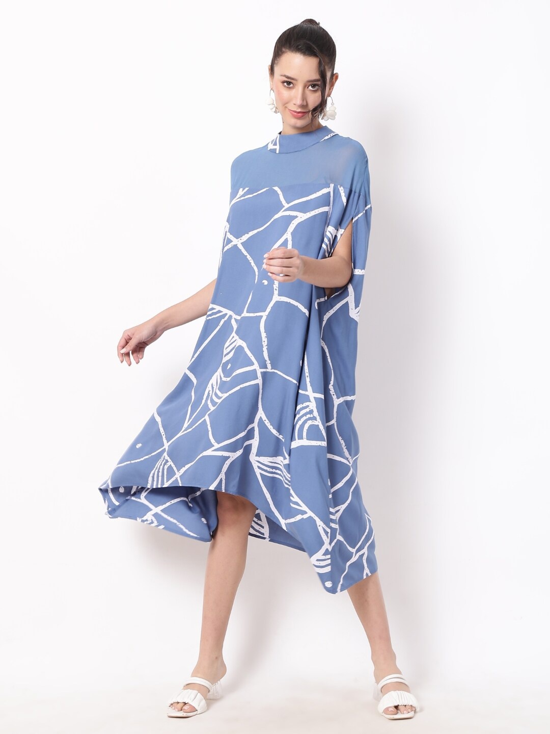 Ranng Geometric Print kaftan Midi Dress, Blue
