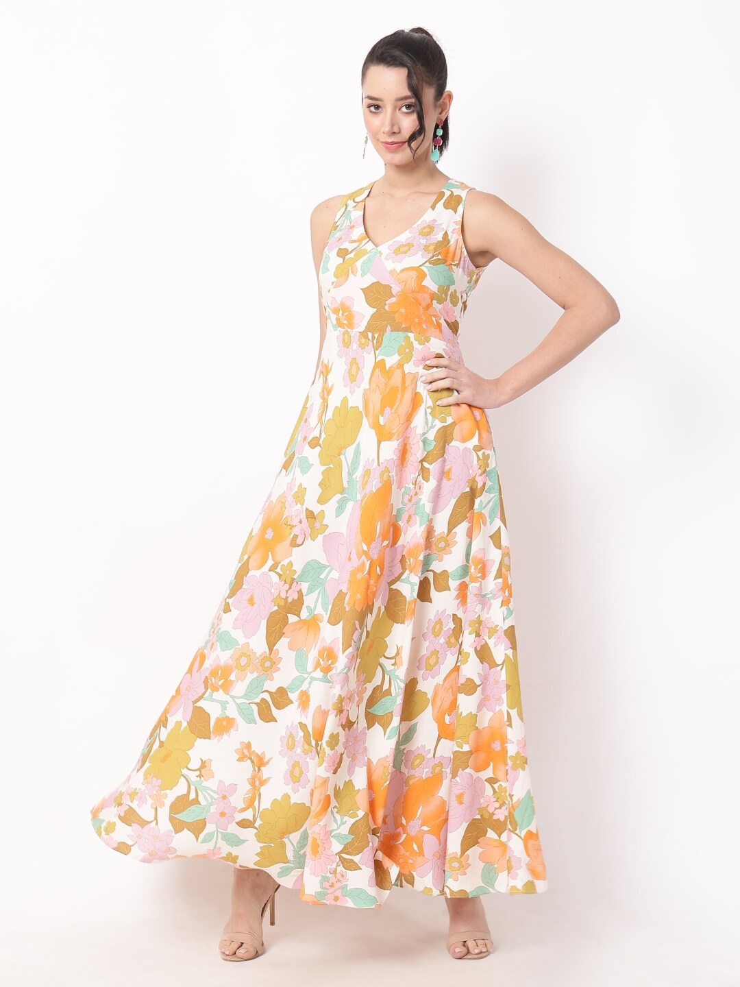 

Ranng Floral Print Maxi Dress, Orange