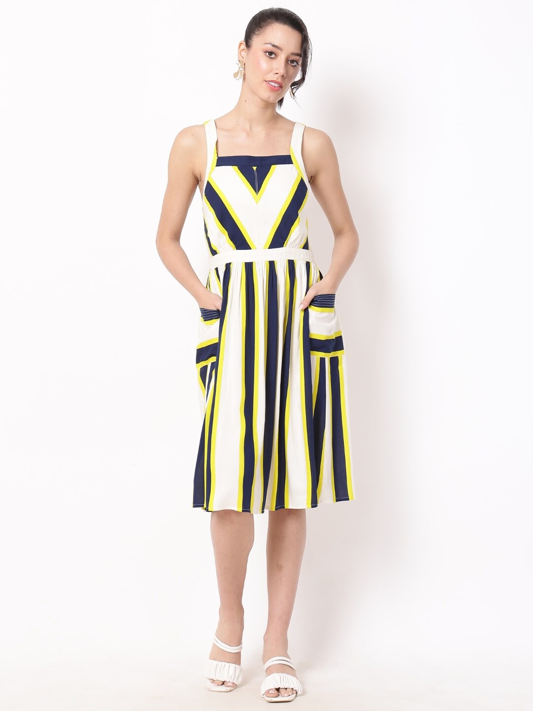 

Ranng Striped Fit & Flare Dress, Yellow