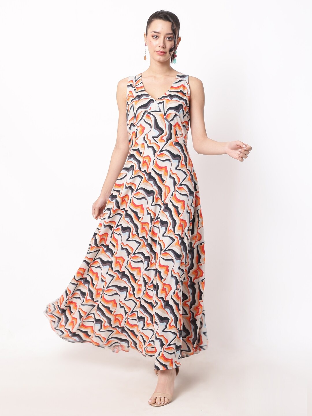 

Ranng Abstract Print Maxi Dress, Orange