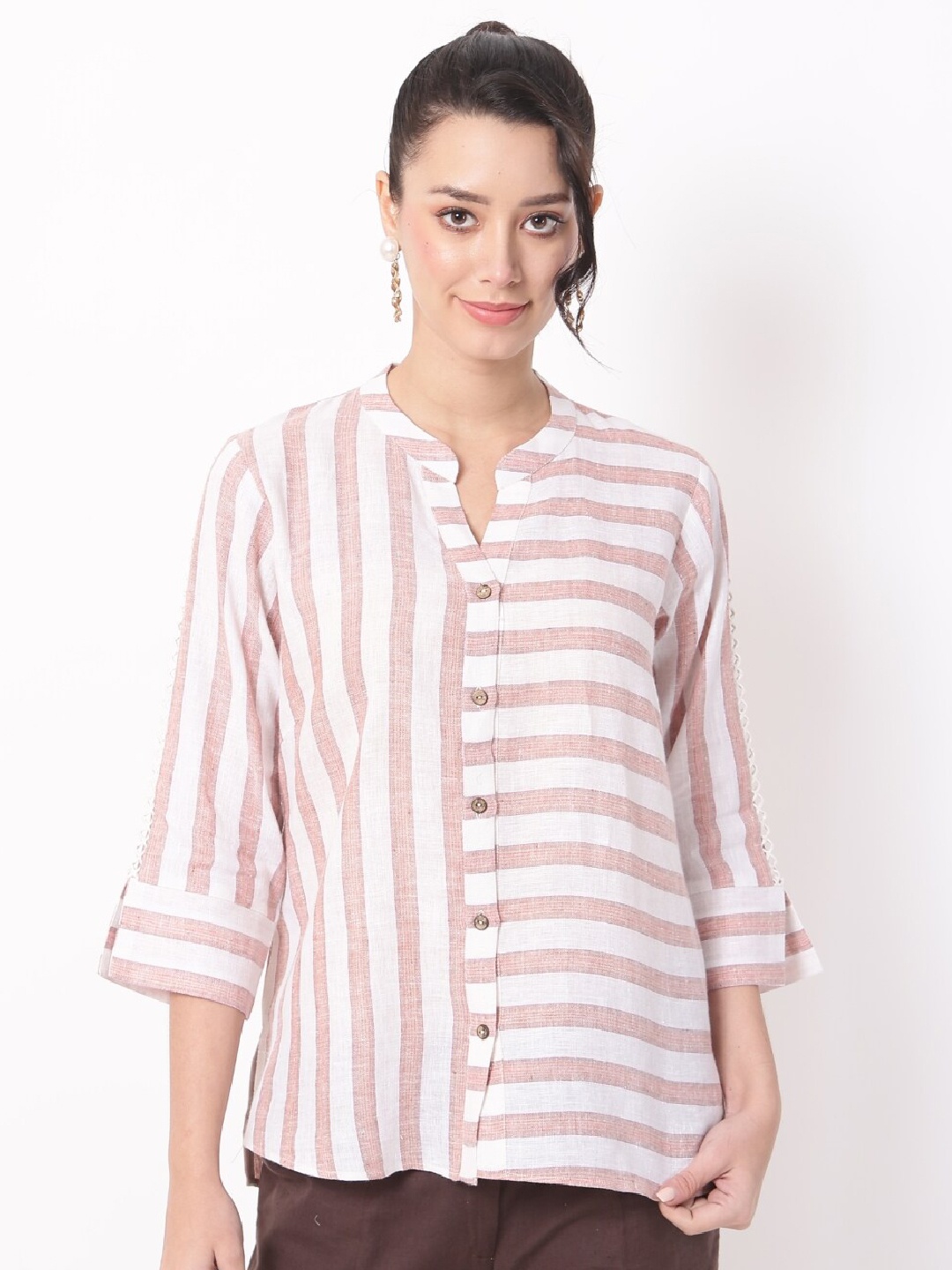 

Ranng Opaque Striped Cotton Casual Shirt, White