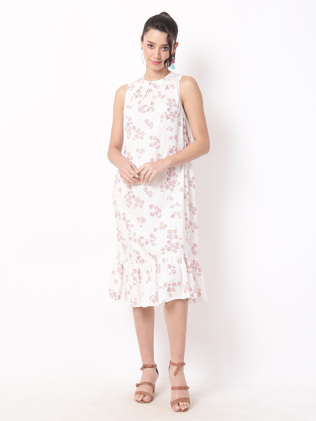 

Ranng Floral Print A-Line Midi Dress, Pink