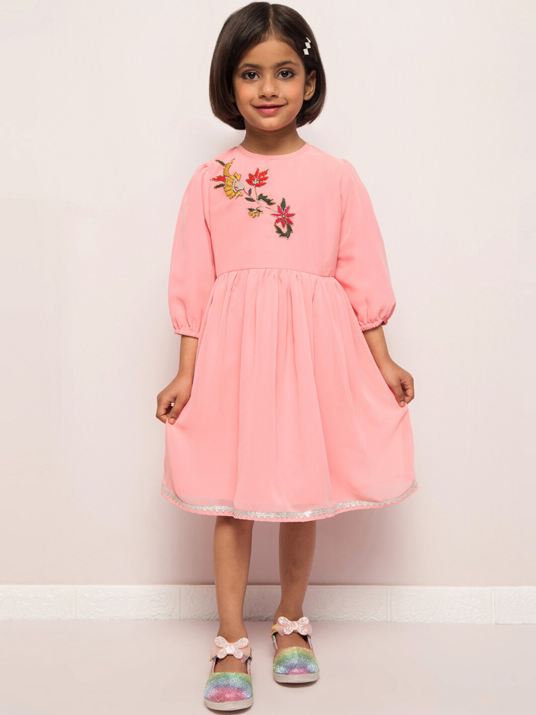 

MUSHKIYA Girls Embellished Fit & Flare Dress, Pink