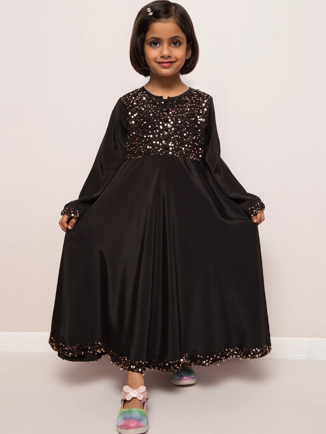 

MUSHKIYA Girls Embellished Maxi Dress, Black
