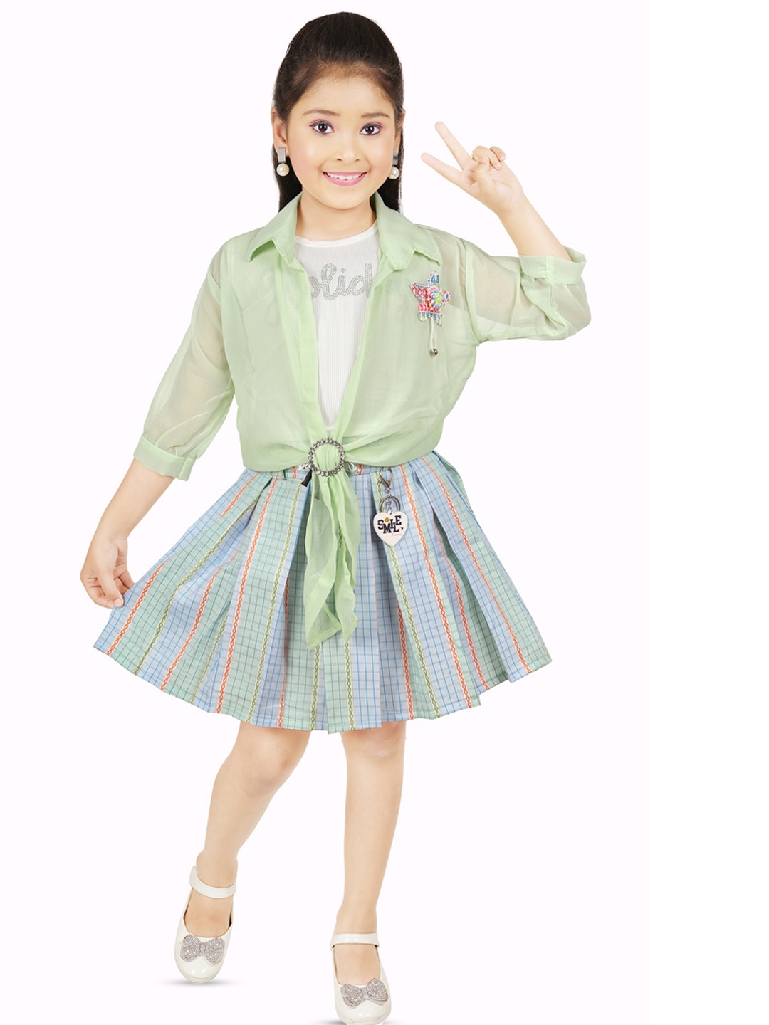 BAESD Girls Embellished Top & Skirt Clothing Set, Green