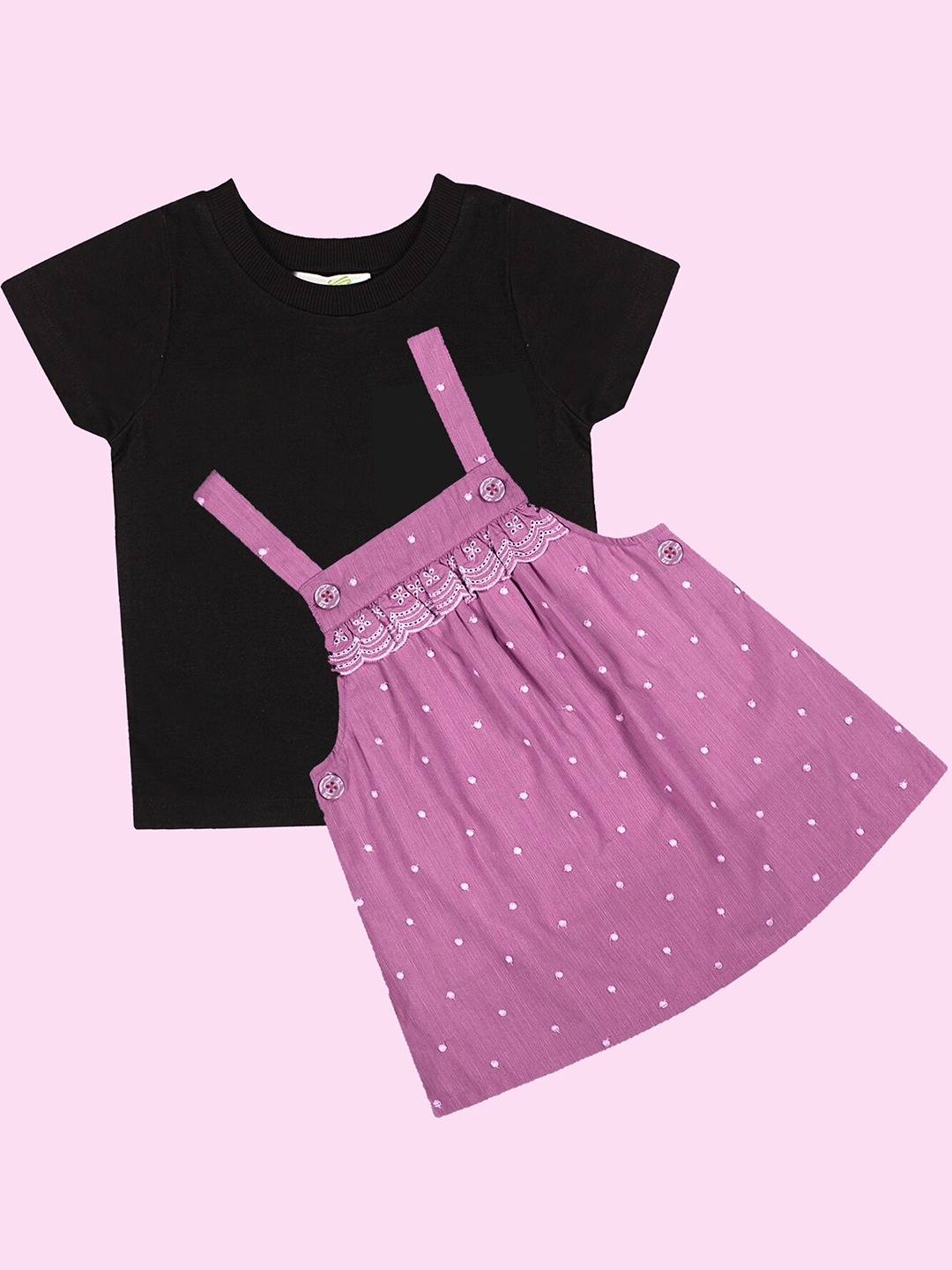 BAESD Girls Pink Embroidered T-shirt and Dungaree set