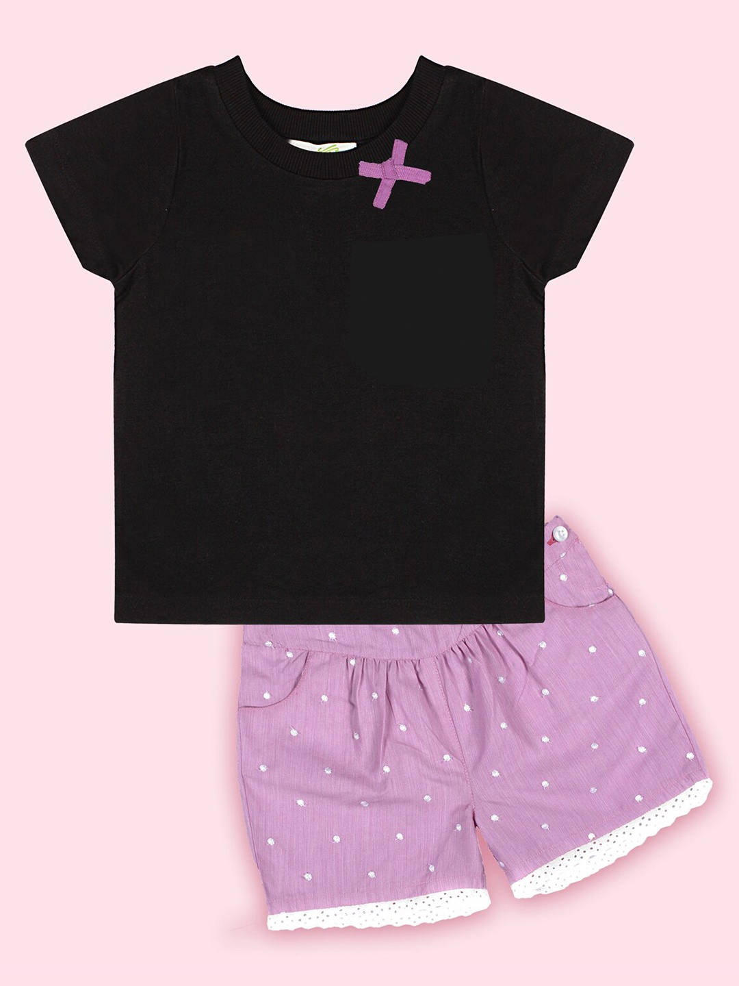 

BAESD Girls Pure Cotton Round Neck Short Sleeves T-shirt with Short, Pink