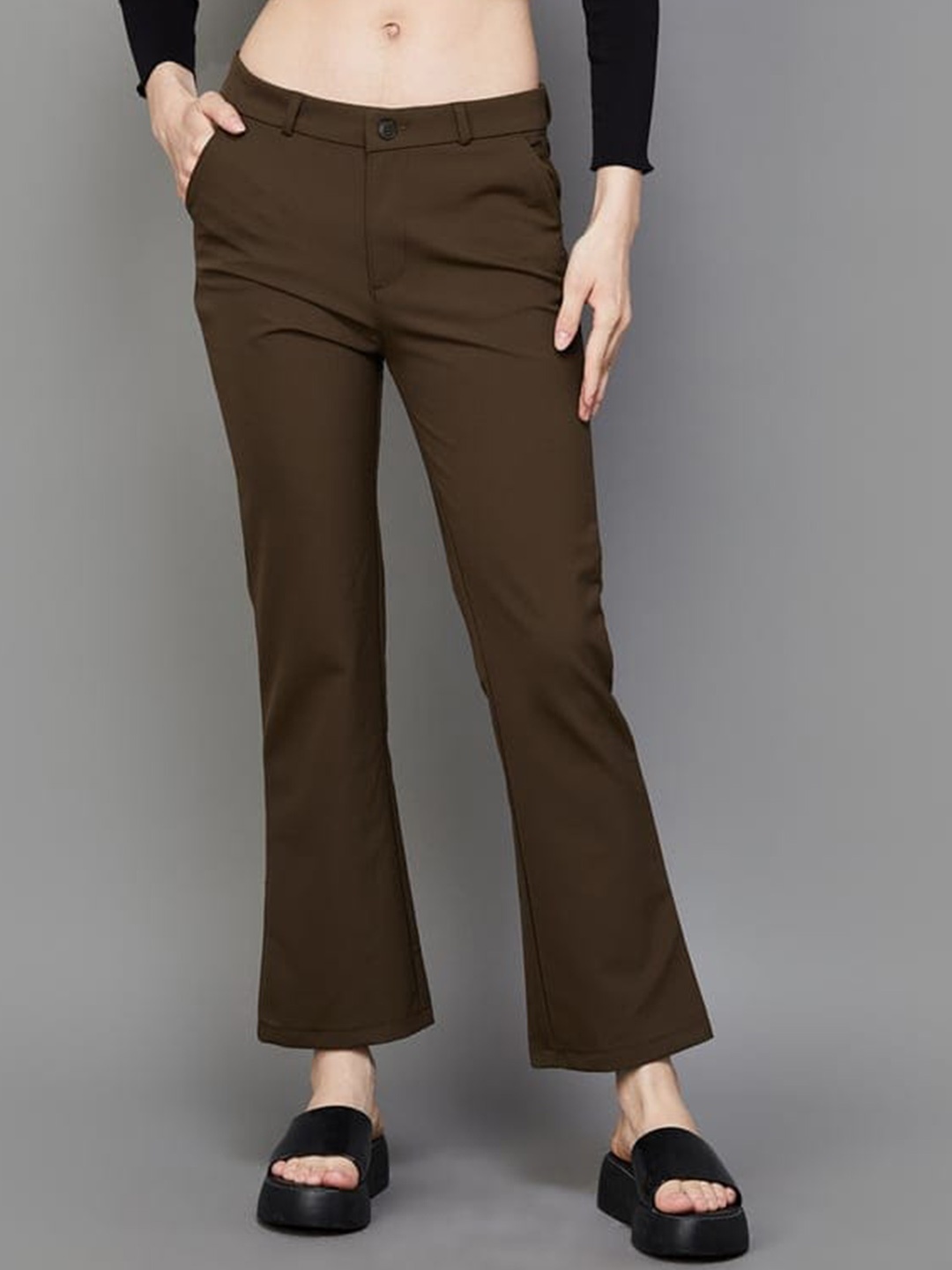 

Xpose Women Comfort High-Rise Bootcut Trouser, Coffee brown
