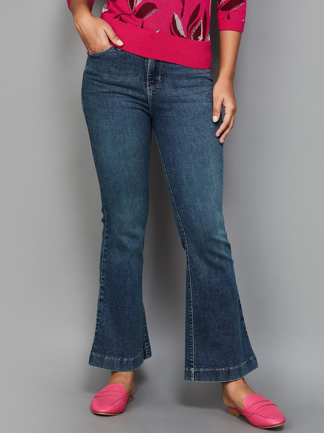 

Xpose Women Comfort Flared High-Rise Clean Look Light Fade Stretchable Jeans, Blue