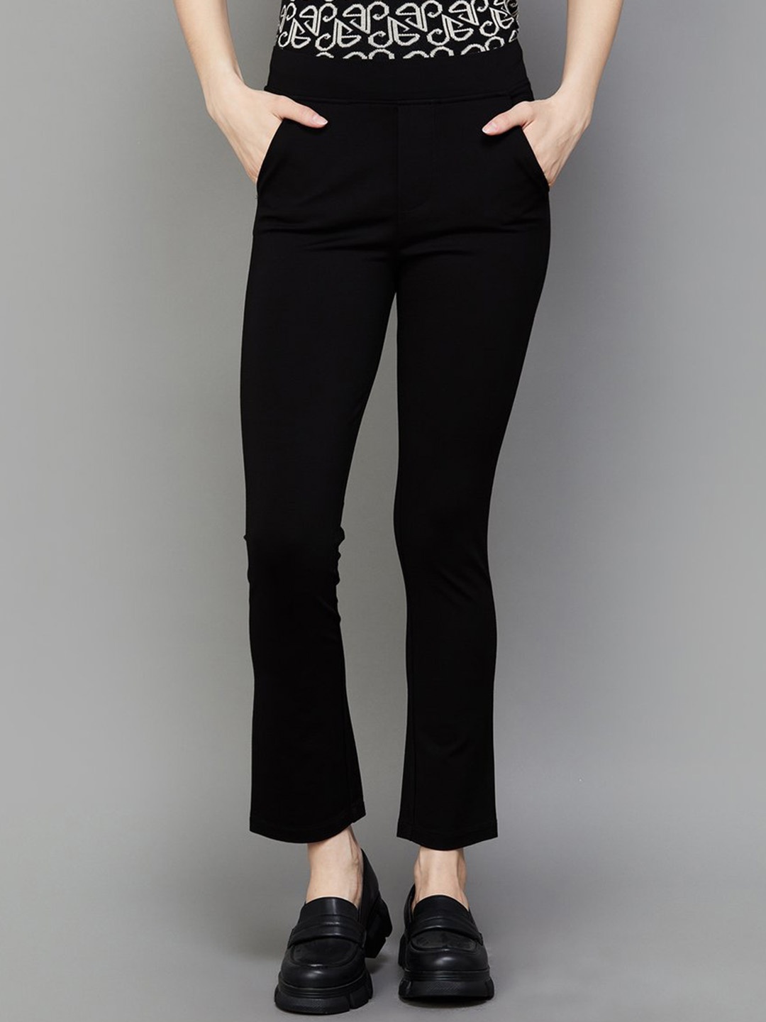 

Xpose Women Comfort Slim Fit High-Rise Trousers, Black
