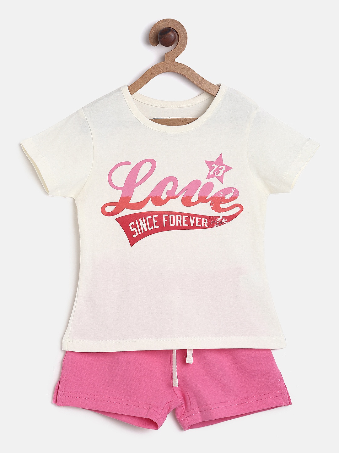 

Cherokee Girls Off-White & Pink Printed T-shirt with Shorts